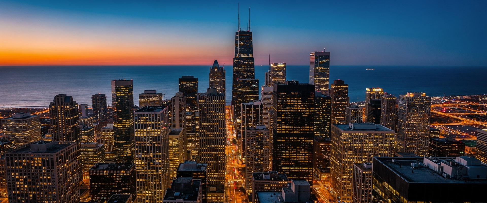 Chicago skyline at dusk
